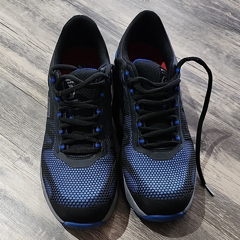Skechers Men's Black and Blue Mesh Steel Toe Sneakers SIZE Men 8M Women 10M